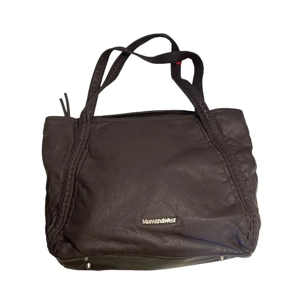 Montana‎ West Women's Brown Vegan Leather Hobo Tote Bag Size Large NWT